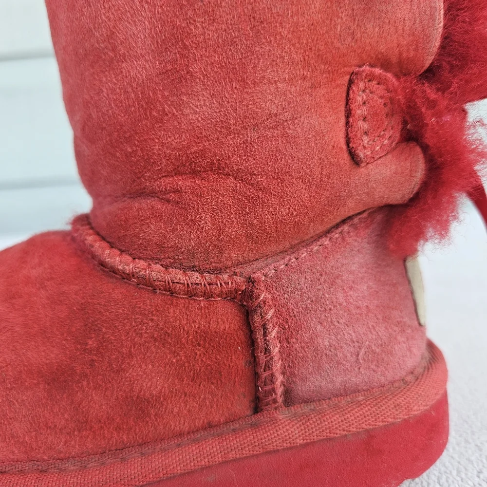 UGG Classic Bailey Bow Red Lined Winter Boots Girl Toddler SZ 9 Pull-On